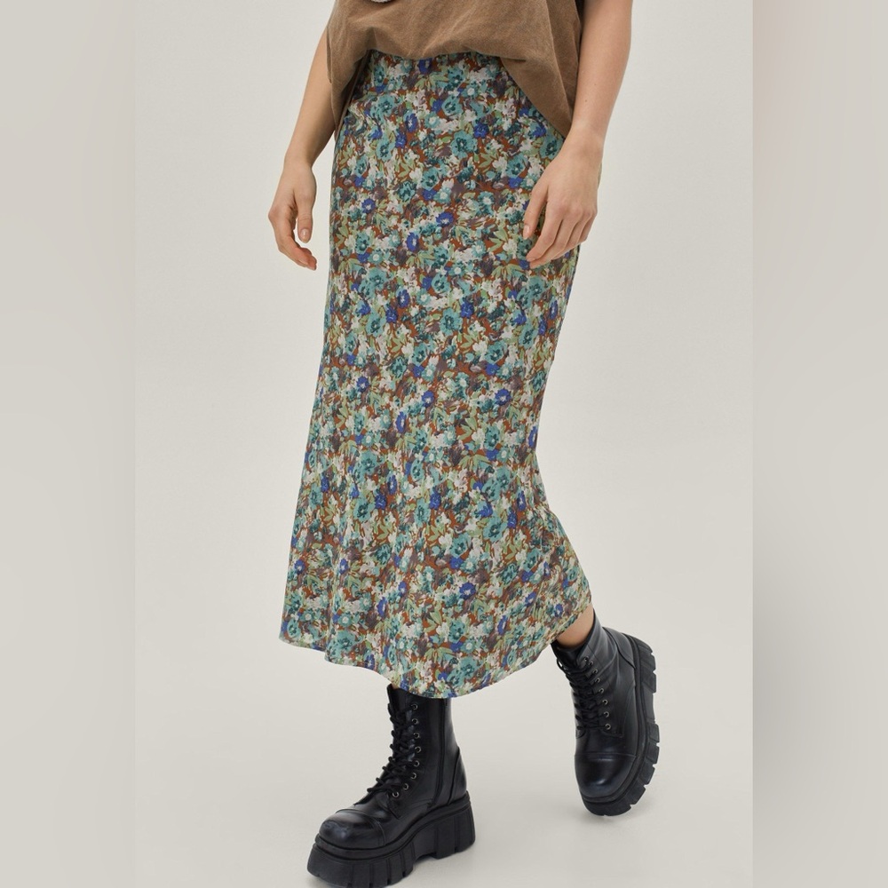 Nasty Gal Green Blue Bias Midi Skirt Size 6
